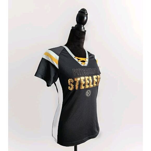 Pittsburgh Steelers NFL Team Apparel 1st & Fashion Women's Sequined Shirt Size S - Picture 2 of 8
